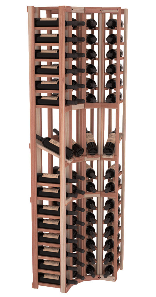 InstaCellar - 4 Column Corner Display Row Rack in Premium Redwood Unstained without WineSafe™ Satin Sealant