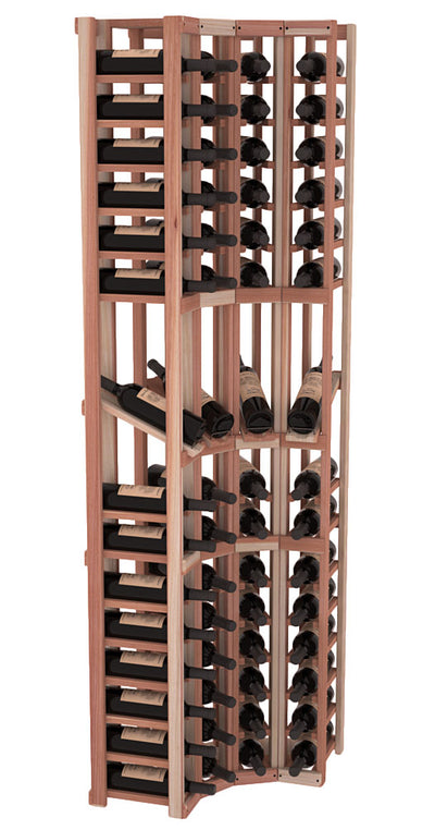 InstaCellar - 4 Column Corner Display Row Rack in Premium Redwood Unstained without WineSafe™ Satin Sealant