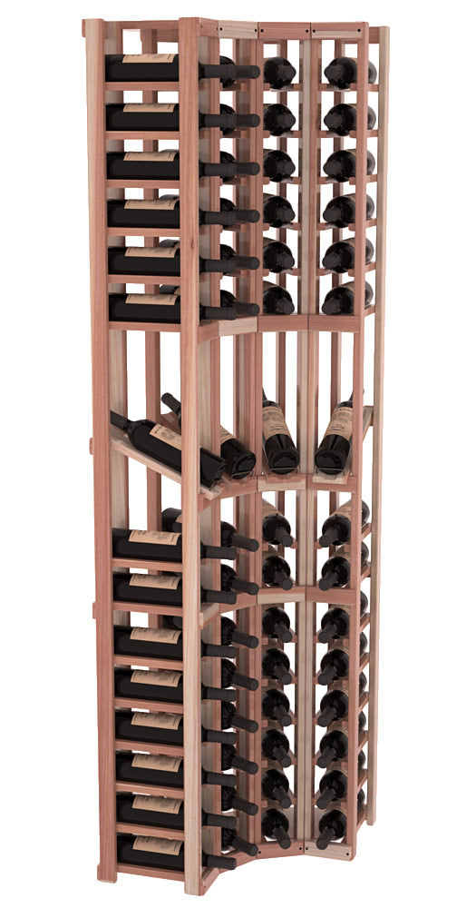InstaCellar - 4 Column Corner Display Row Rack in Premium Redwood Unstained with WineSafe™ Satin Sealant