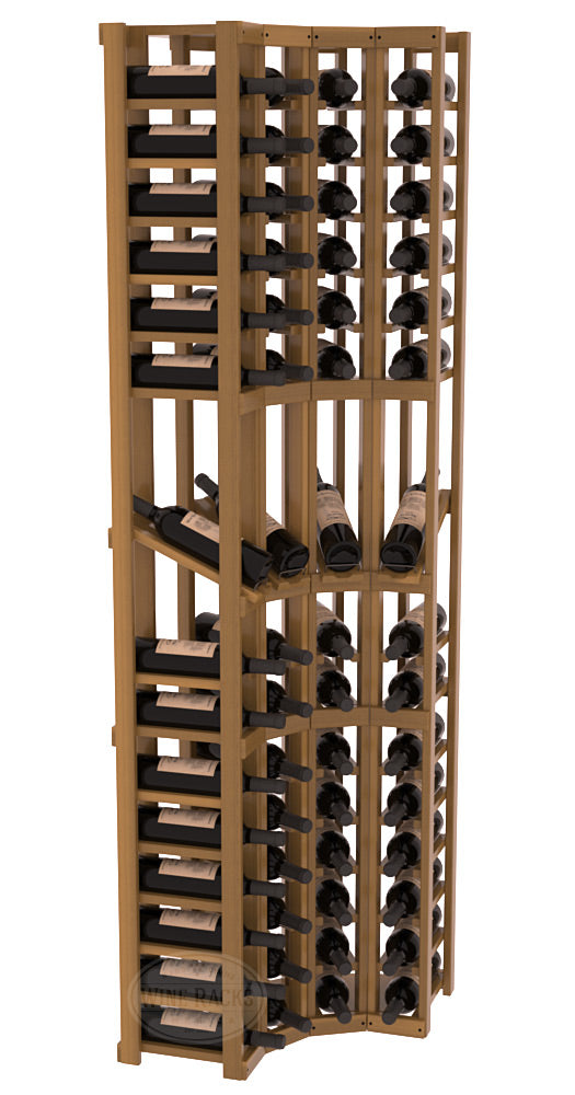 InstaCellar - 4 Column Corner Display Row Rack in Premium Redwood Oak stained with WineSafe™ Satin Sealant