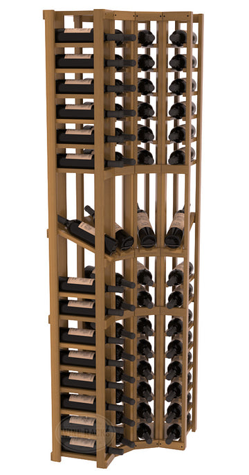 InstaCellar - 4 Column Corner Display Row Rack in Premium Redwood Oak stained with WineSafe™ Satin Sealant