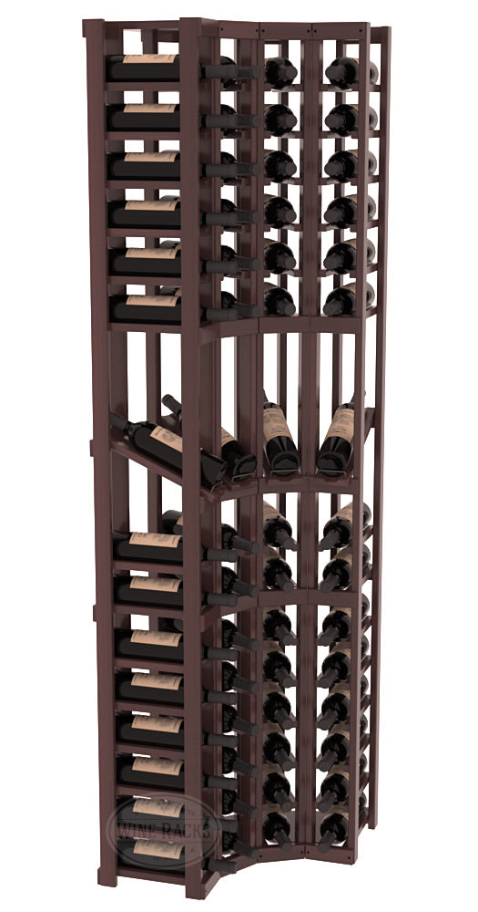 InstaCellar - 4 Column Corner Display Row Rack in Premium Redwood Walnut stained with WineSafe™ Satin Sealant