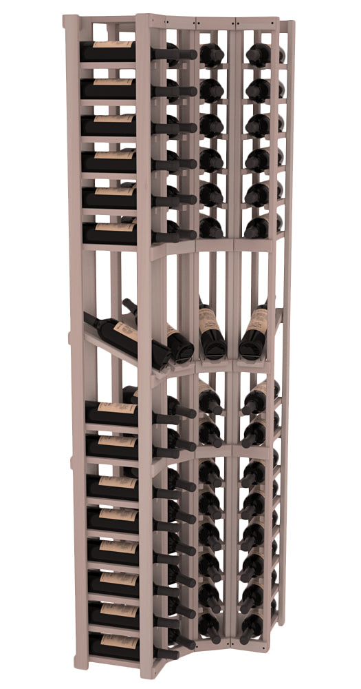 InstaCellar - 4 Column Corner Display Row Rack in Premium Redwood Greywash stained without WineSafe™ Satin Sealant