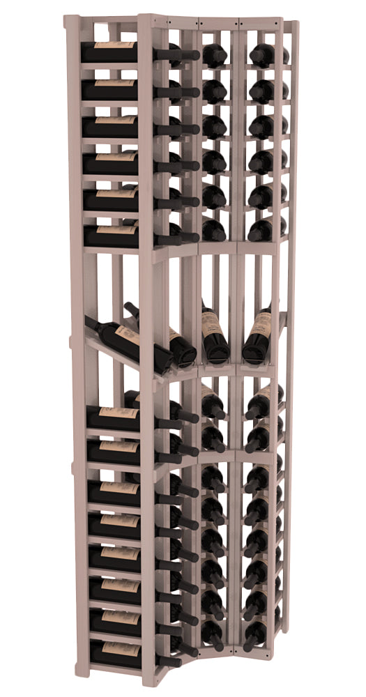 InstaCellar - 4 Column Corner Display Row Rack in Premium Redwood Greywash stained with WineSafe™ Satin Sealant