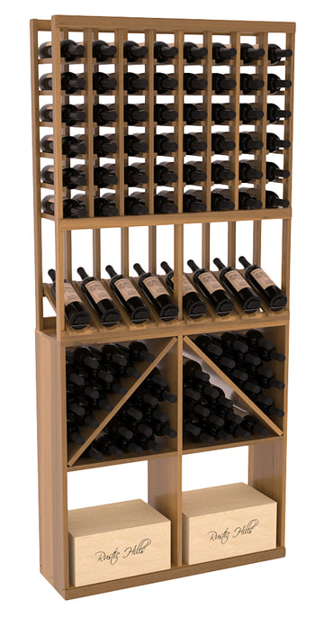 InstaCellar - 8 Column High Reveal 96 Bin /Case Combo in Premium Redwood Oak stained with WineSafe™ Satin Sealant