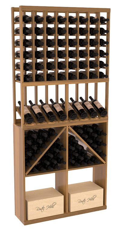 InstaCellar - 8 Column High Reveal 96 Bin /Case Combo in Premium Redwood Oak stained with WineSafe™ Satin Sealant