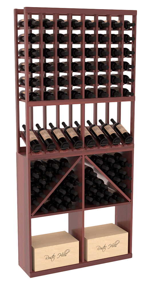 InstaCellar - 8 Column High Reveal 96 Bin /Case Combo in Premium Redwood Cherry stained with WineSafe™ Satin Sealant