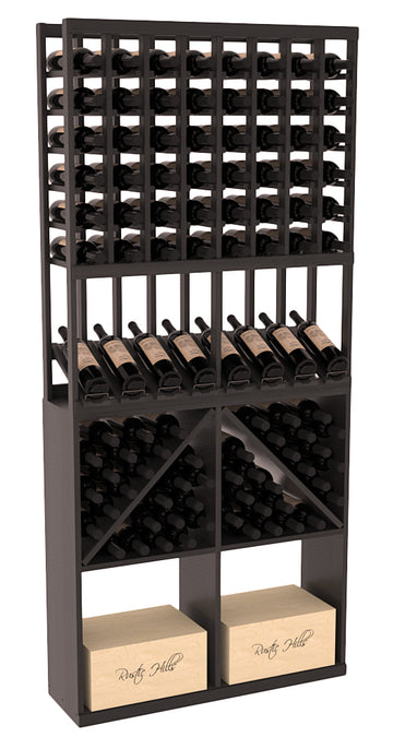 InstaCellar - 8 Column High Reveal 96 Bin /Case Combo in Premium Redwood Black stained with WineSafe™ Satin Sealant