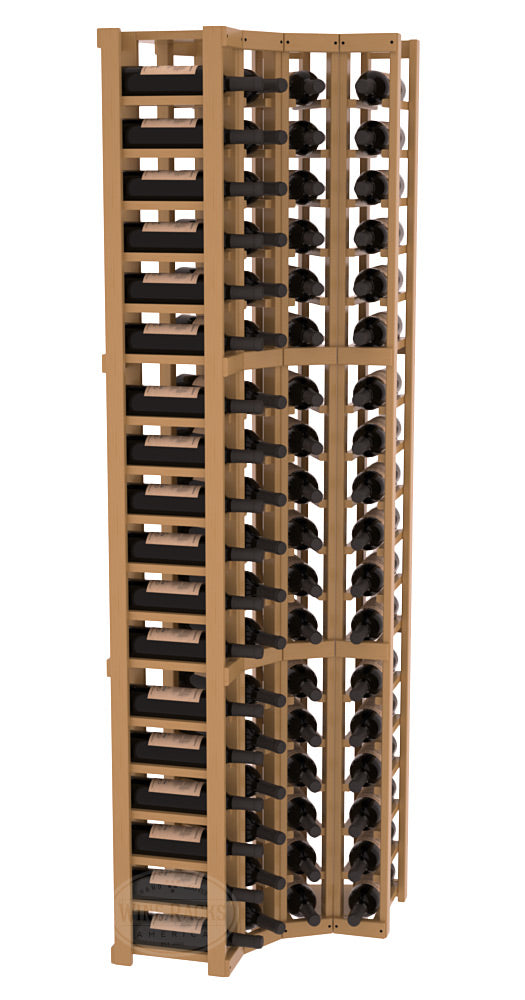 InstaCellar - 4 Column Corner Rack in Ponderosa Pine Oak stained with WineSafe™ Satin Sealant