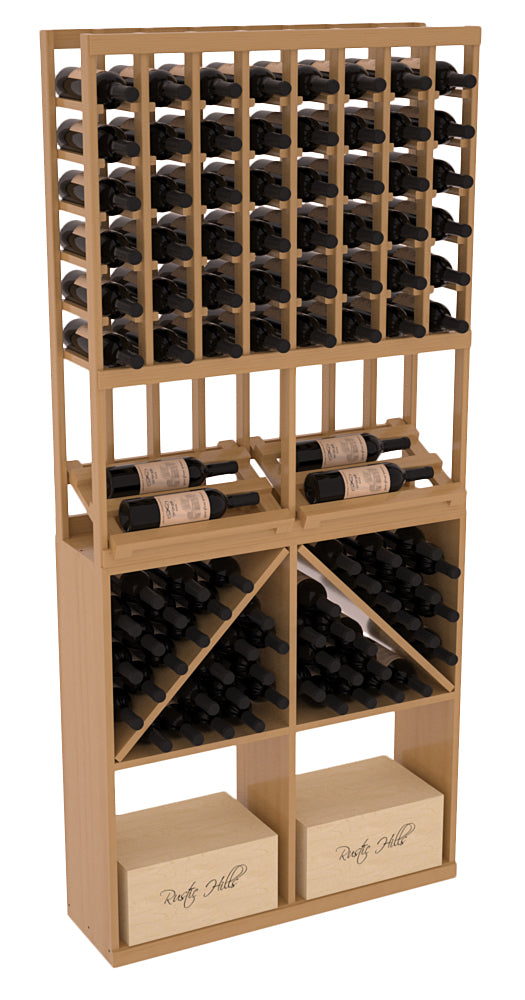InstaCellar - 8 Column Side Display 96 Bin/Case Combo in Ponderosa Pine Oak stained with WineSafe™ Satin Sealant