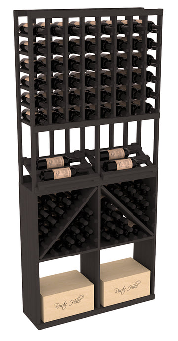 InstaCellar - 8 Column Side Display 96 Bin/Case Combo in Ponderosa Pine Black stained without WineSafe™ Satin Sealant