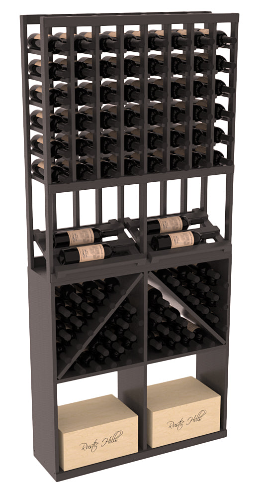 InstaCellar - 8 Column Side Display 96 Bin/Case Combo in Ponderosa Pine Black stained with WineSafe™ Satin Sealant