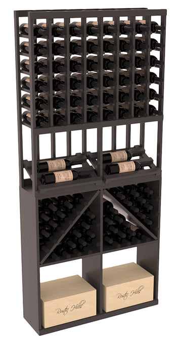 InstaCellar - 8 Column Side Display 96 Bin/Case Combo in Ponderosa Pine Black stained with WineSafe™ Satin Sealant