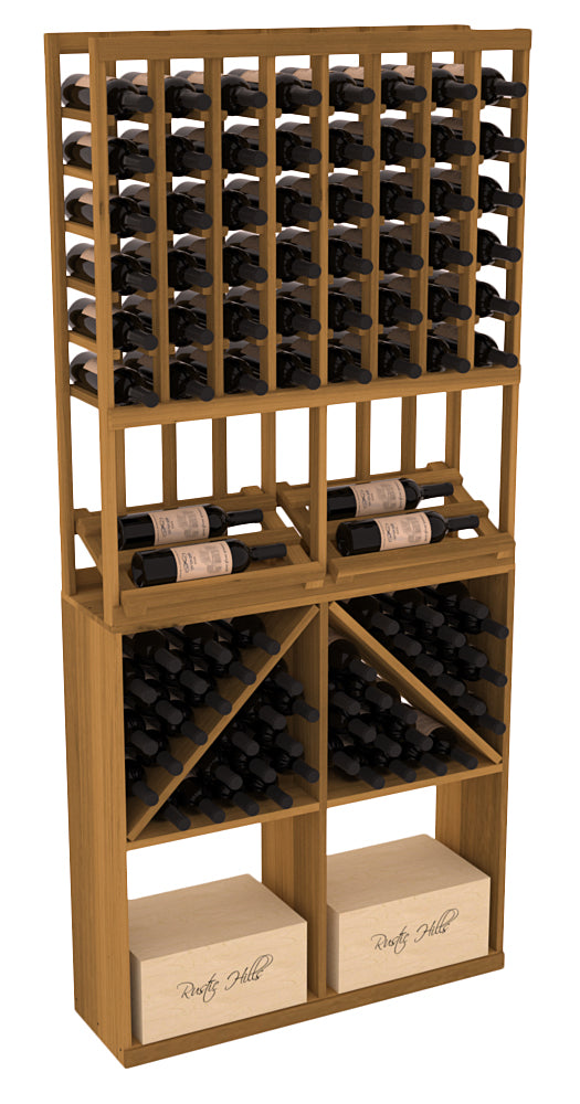 InstaCellar - 8 Column Side Display 96 Bin/Case Combo in Premium Redwood Oak stained without WineSafe™ Satin Sealant