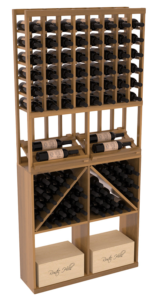 InstaCellar - 8 Column Side Display 96 Bin/Case Combo in Premium Redwood Oak stained with WineSafe™ Satin Sealant