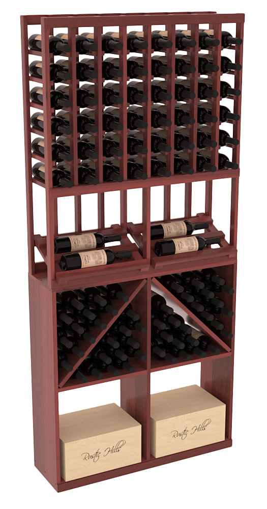 InstaCellar - 8 Column Side Display 96 Bin/Case Combo in Premium Redwood Cherry stained with WineSafe™ Satin Sealant