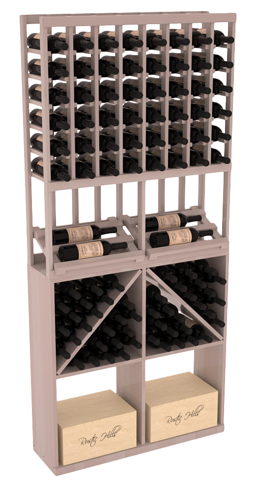 InstaCellar - 8 Column Side Display 96 Bin/Case Combo in Premium Redwood Greywash stained with WineSafe™ Satin Sealant