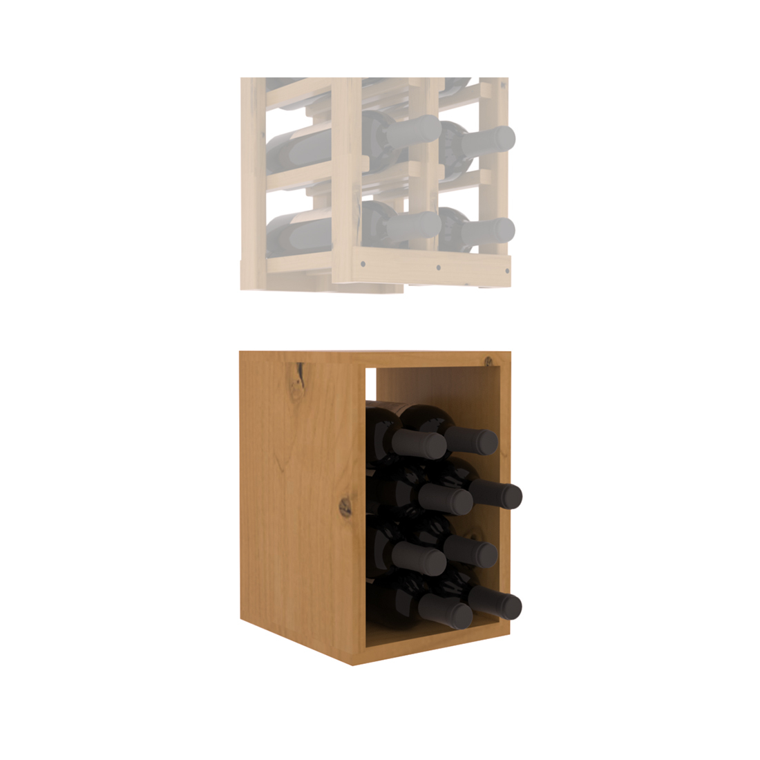 InstaCellar - 2 Column Bin Extender in Knotty Alder Oak stained with WineSafe™ Satin Sealant