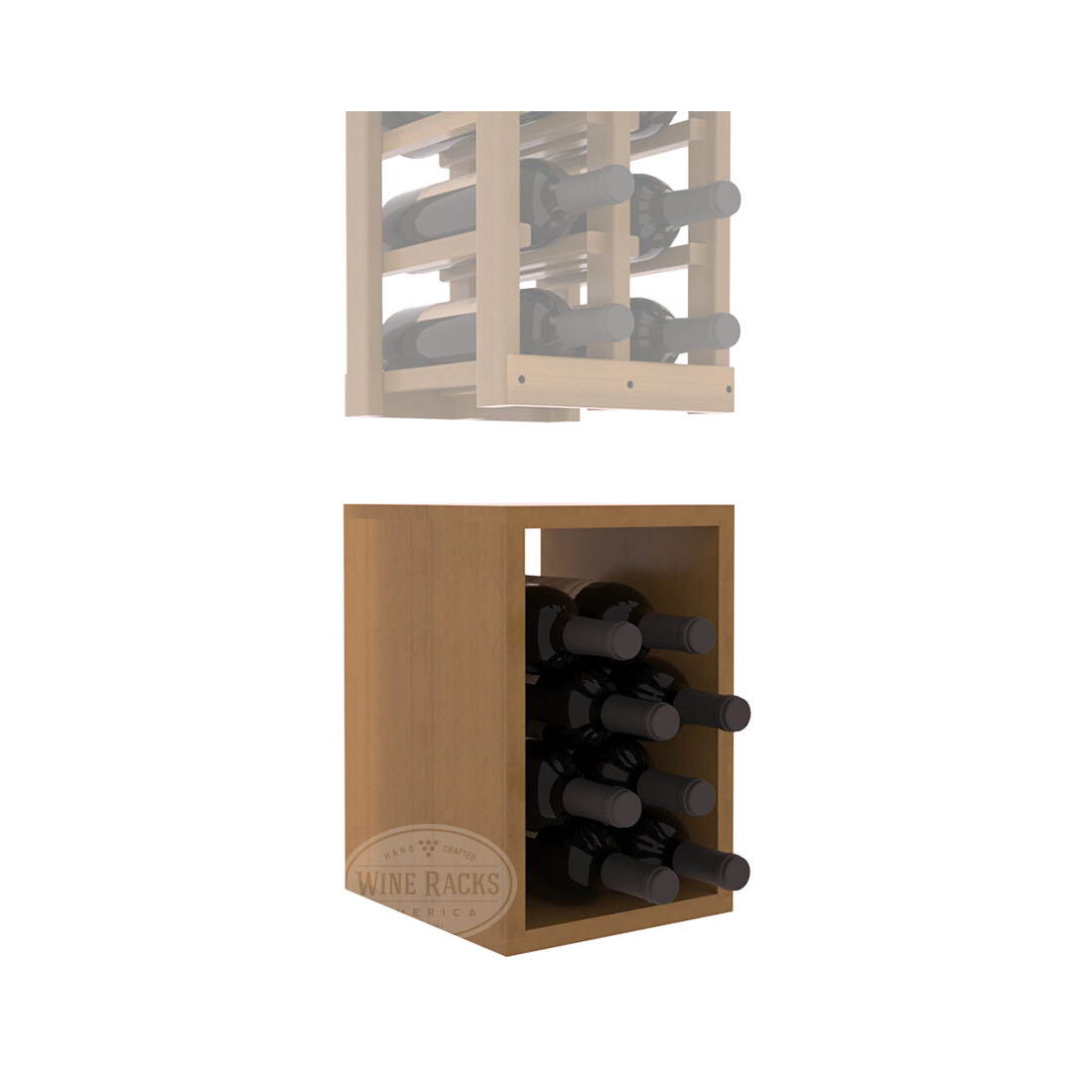 InstaCellar - 2 Column Bin Extender in Premium Redwood Oak stained with WineSafe™ Satin Sealant