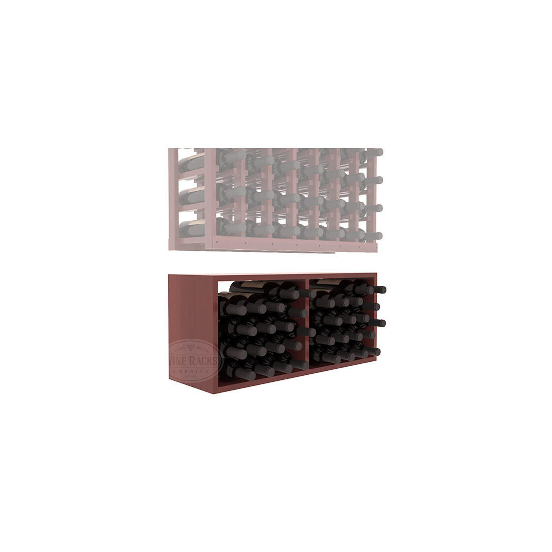 InstaCellar - 7 Column Bin Extender in Premium Redwood Cherry stained with WineSafe™ Satin Sealant