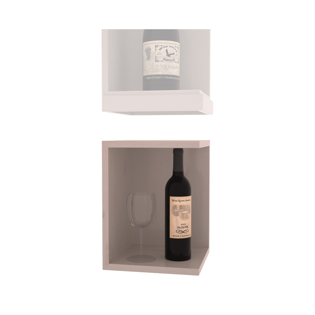 InstaCellar - Quarter Round Bin Extender in Knotty Alder Greywash stained with WineSafe™ Satin Sealant