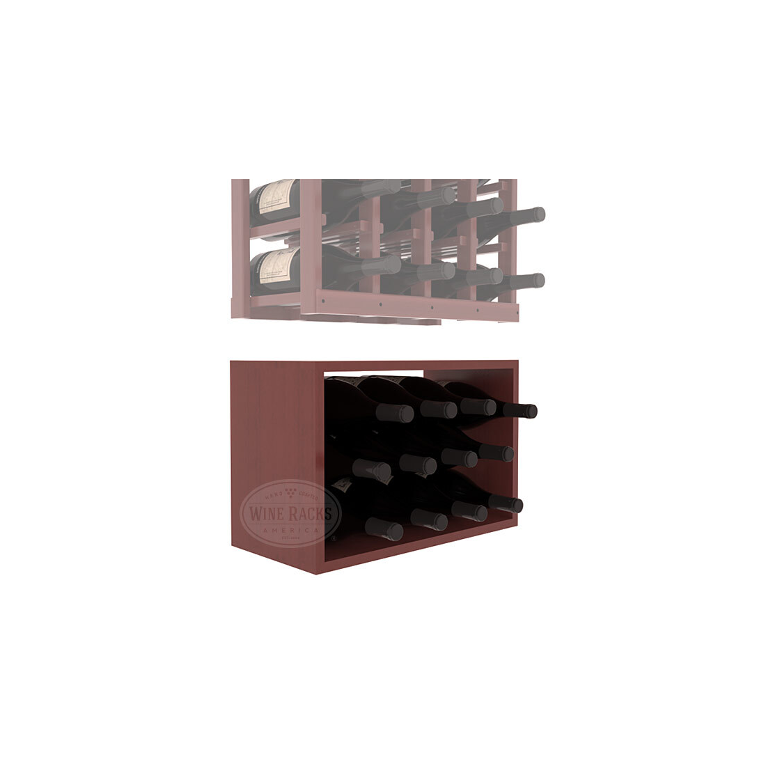 InstaCellar - 4 Column Magnum Bin Extender in Premium Redwood Cherry stained with WineSafe™ Satin Sealant