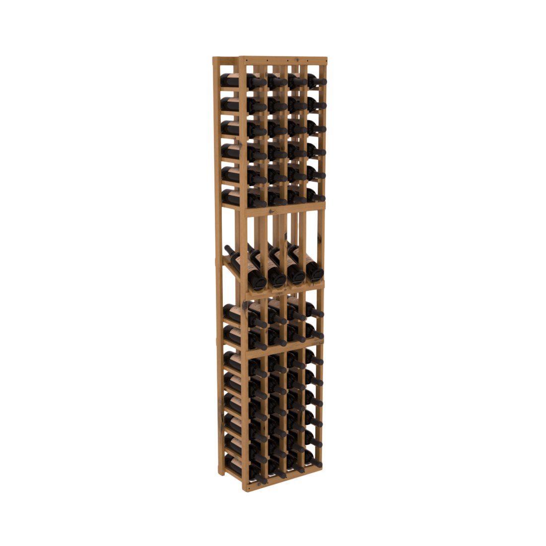 InstaCellar - 4 Column Display Row Rack in Knotty Alder Oak stained with WineSafe™ Satin Sealant