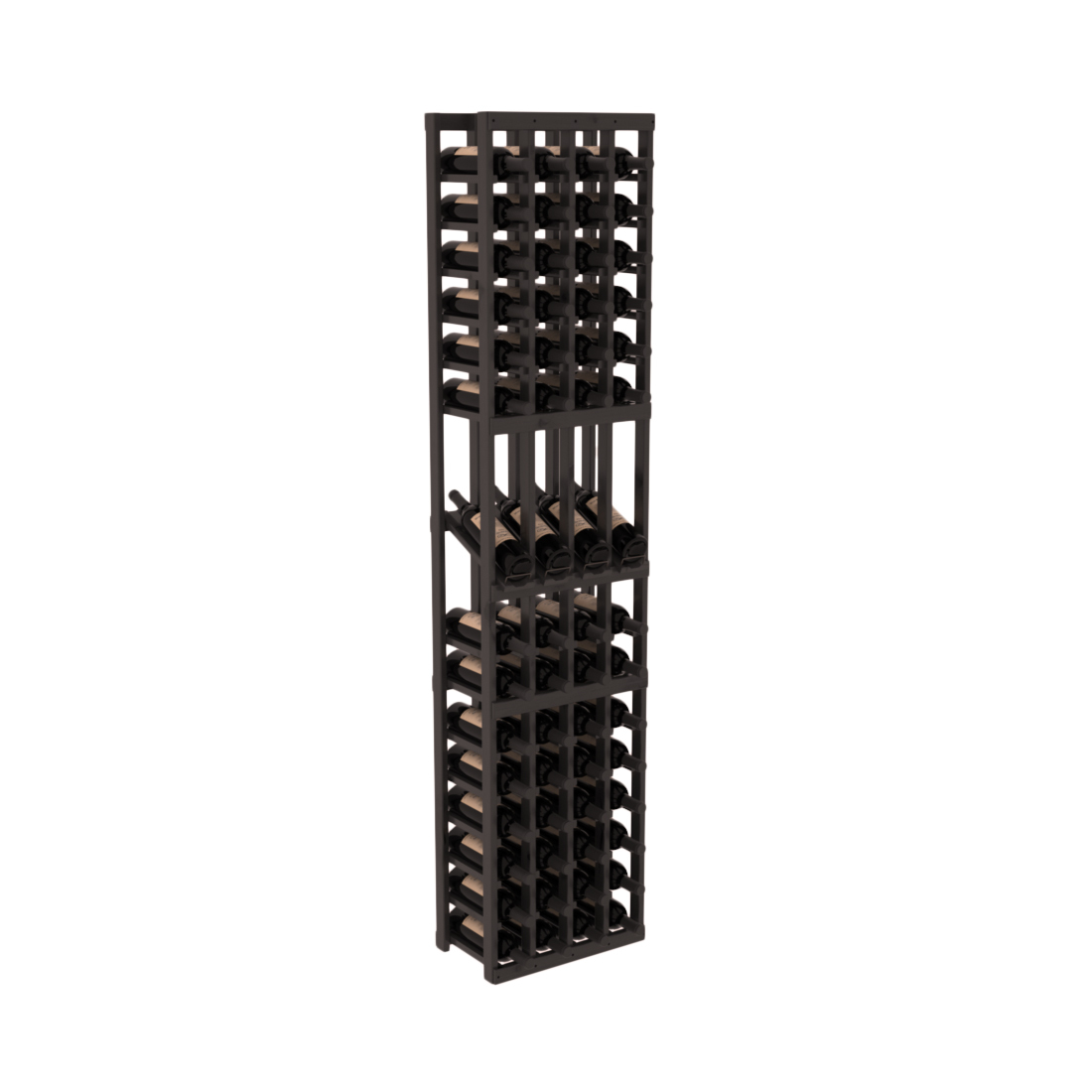 InstaCellar - 4 Column Display Row Rack in Knotty Alder Black stained with WineSafe™ Satin Sealant