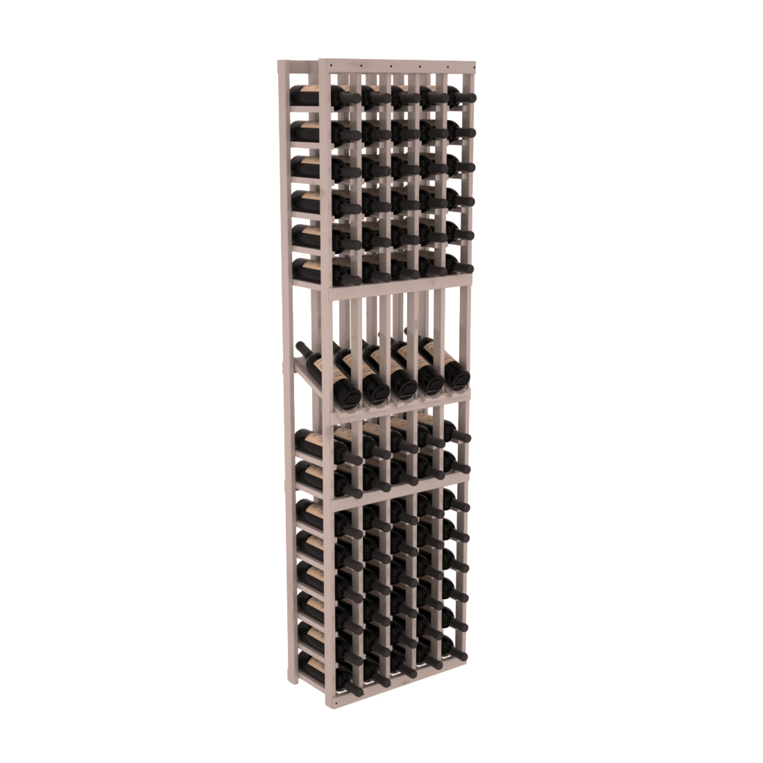 InstaCellar - 5 Column Display Row Rack in Knotty Alder Greywash stained with WineSafe™ Satin Sealant