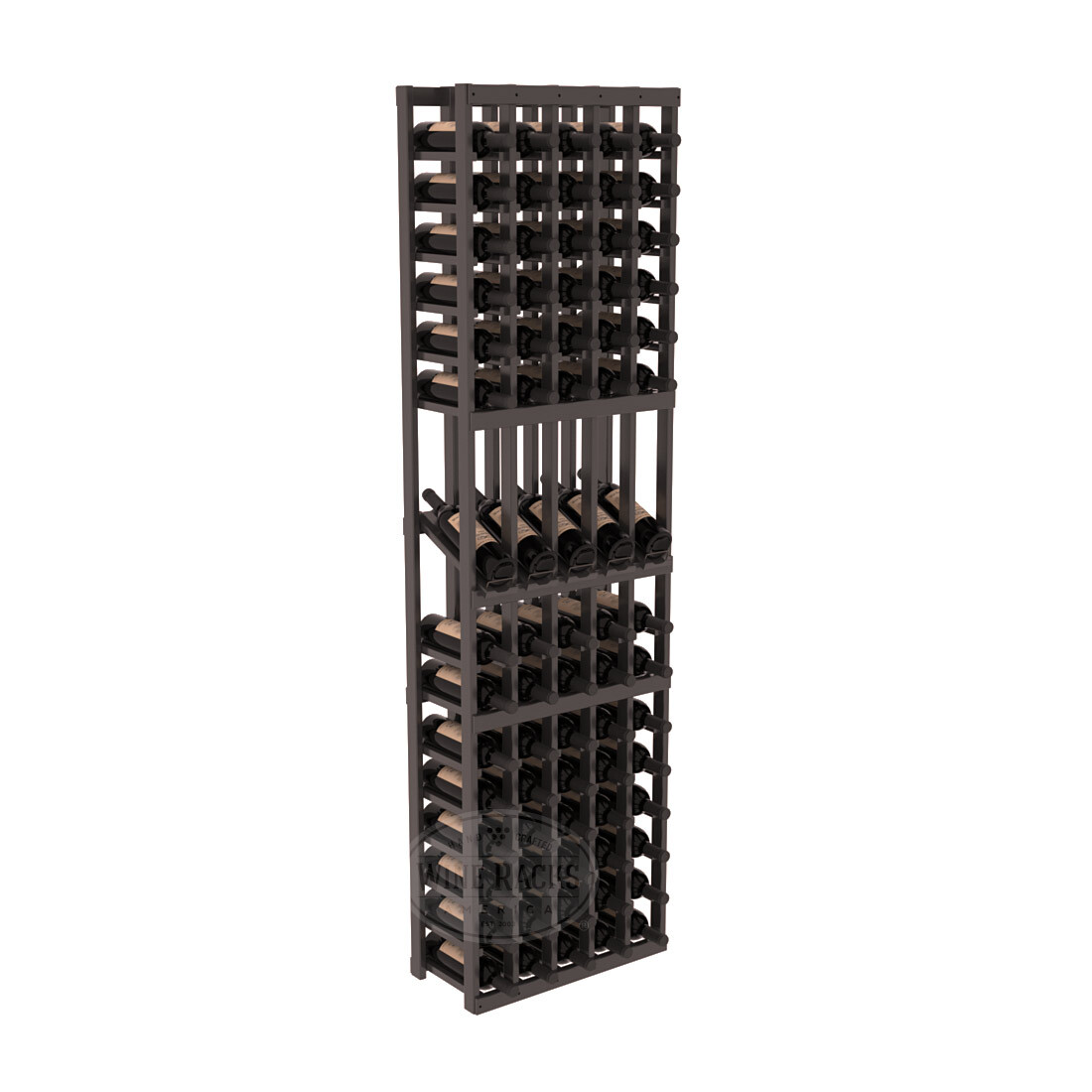 InstaCellar - 5 Column Display Row Rack in Ponderosa Pine Black stained with WineSafe™ Satin Sealant