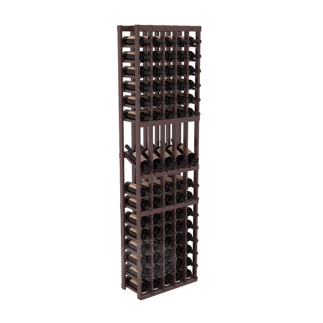 InstaCellar - 5 Column Display Row Rack in Premium Redwood Walnut stained with WineSafe™ Satin Sealant