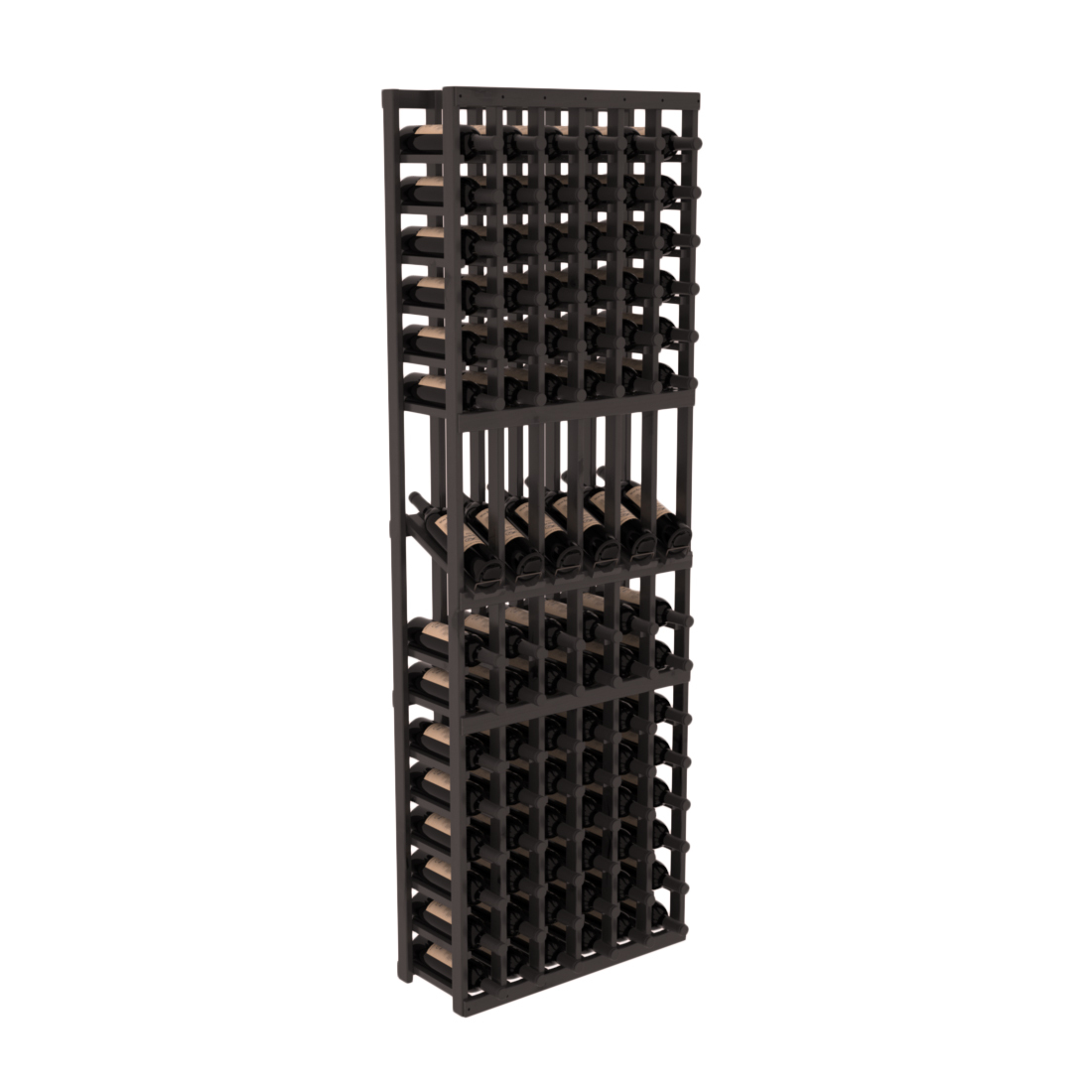 InstaCellar - 6 Column Display Row Rack in Knotty Alder Black stained with WineSafe™ Satin Sealant
