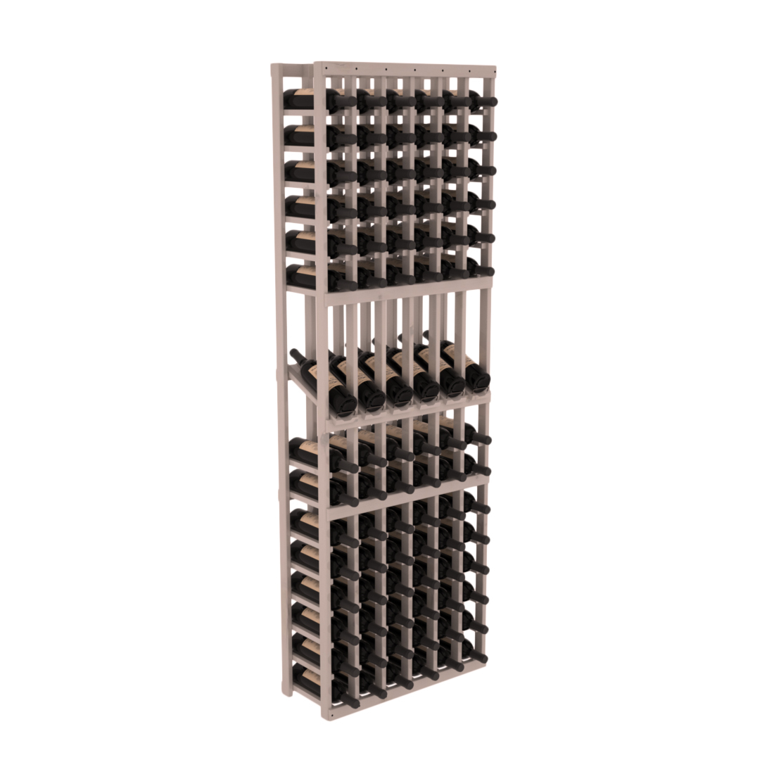 InstaCellar - 6 Column Display Row Rack in Knotty Alder Greywash stained with WineSafe™ Satin Sealant