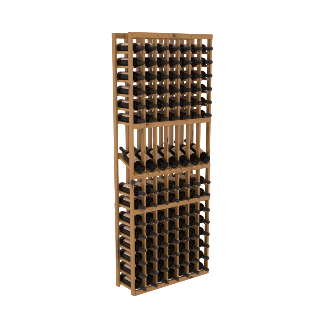 InstaCellar - 7 Column Display Row Rack in Knotty Alder Oak stained with WineSafe™ Satin Sealant