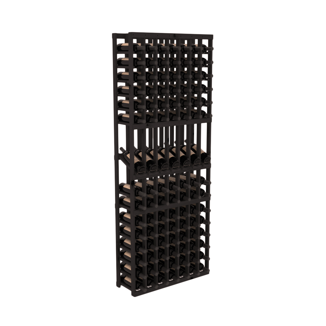 InstaCellar - 7 Column Display Row Rack in Knotty Alder Black stained without WineSafe™ Satin Sealant