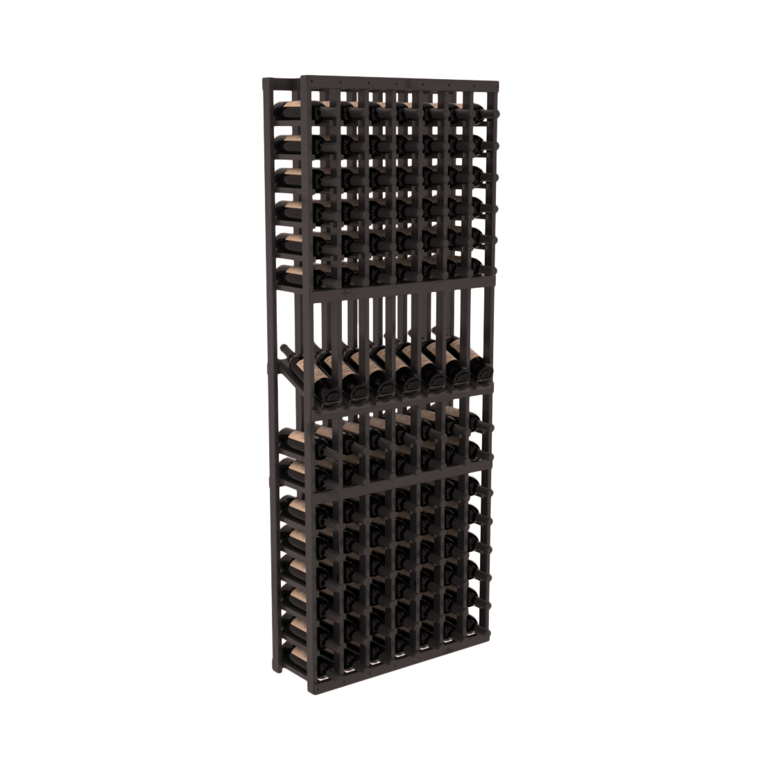 InstaCellar - 7 Column Display Row Rack in Knotty Alder Black stained with WineSafe™ Satin Sealant