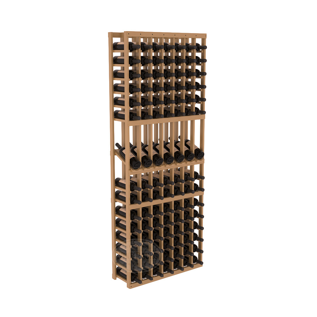 InstaCellar - 7 Column Display Row Rack in Ponderosa Pine Oak stained with WineSafe™ Satin Sealant