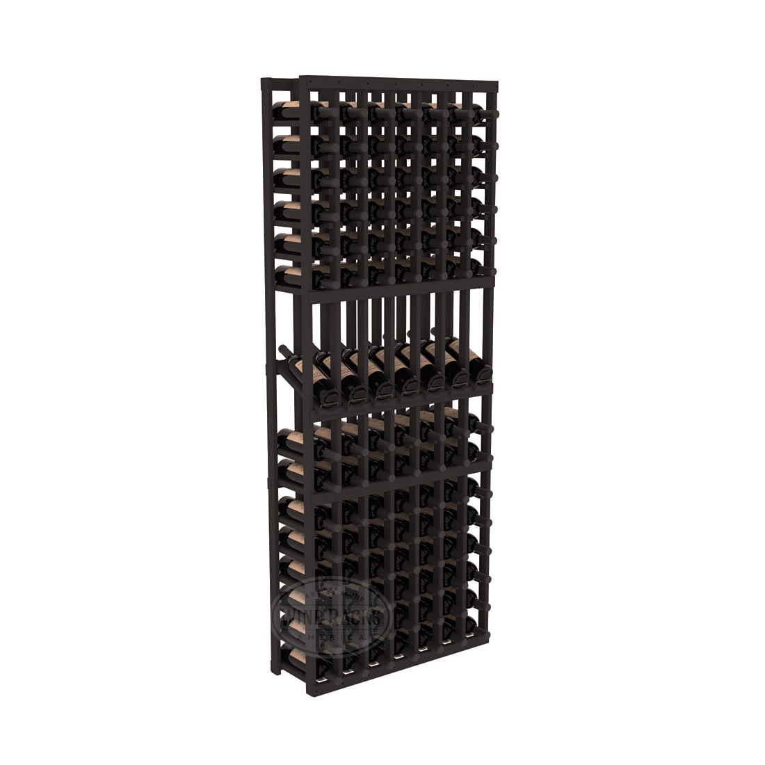 InstaCellar - 7 Column Display Row Rack in Ponderosa Pine Black stained without WineSafe™ Satin Sealant