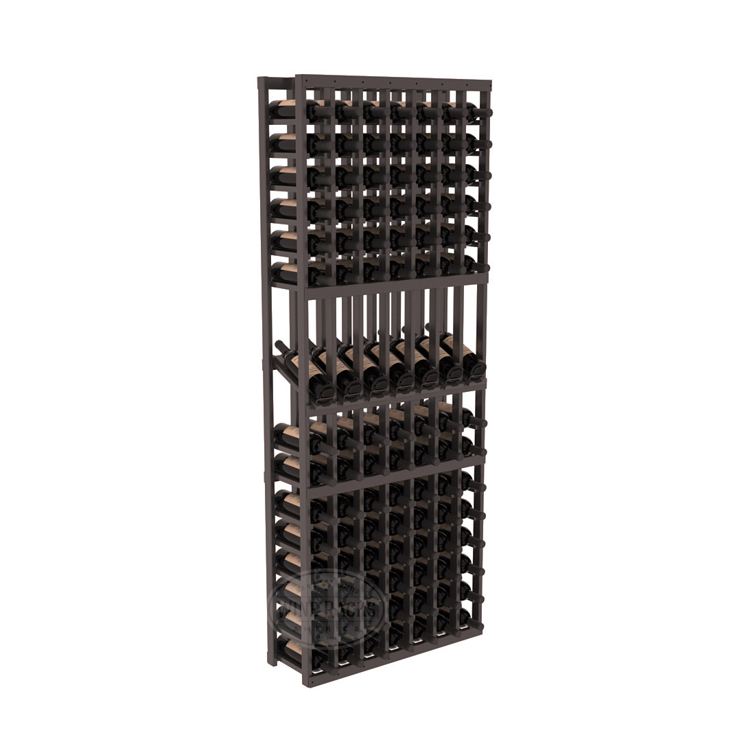 InstaCellar - 7 Column Display Row Rack in Ponderosa Pine Black stained with WineSafe™ Satin Sealant