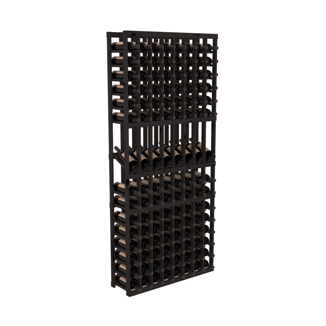 InstaCellar - 8 Column Display Row Rack in Knotty Alder Black stained without WineSafe™ Satin Sealant