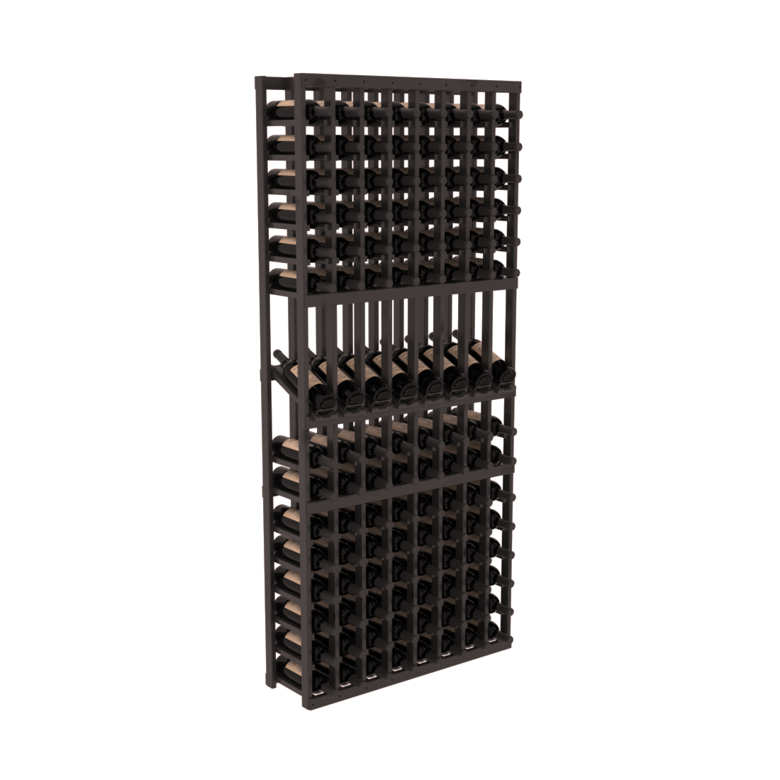 InstaCellar - 8 Column Display Row Rack in Knotty Alder Black stained with WineSafe™ Satin Sealant