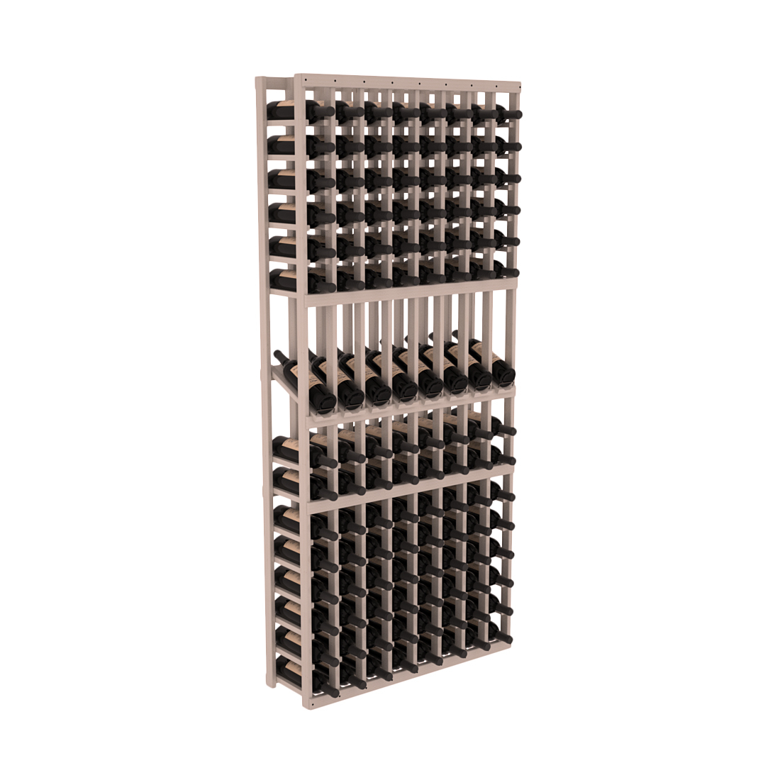 InstaCellar - 8 Column Display Row Rack in Ponderosa Pine Greywash stained with WineSafe™ Satin Sealant