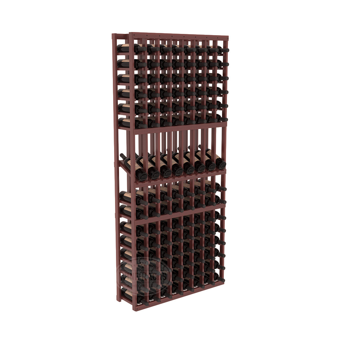 InstaCellar - 8 Column Display Row Rack in Premium Redwood Cherry stained with WineSafe™ Satin Sealant