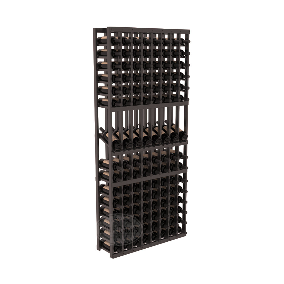InstaCellar - 8 Column Display Row Rack in Premium Redwood Black stained with WineSafe™ Satin Sealant