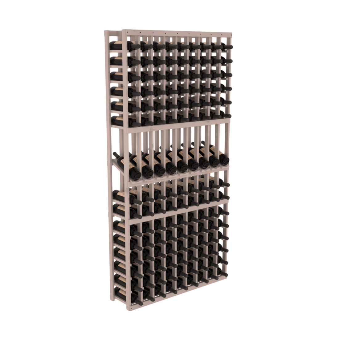 InstaCellar - 9 Column Display Row Rack in Knotty Alder Greywash stained with WineSafe™ Satin Sealant