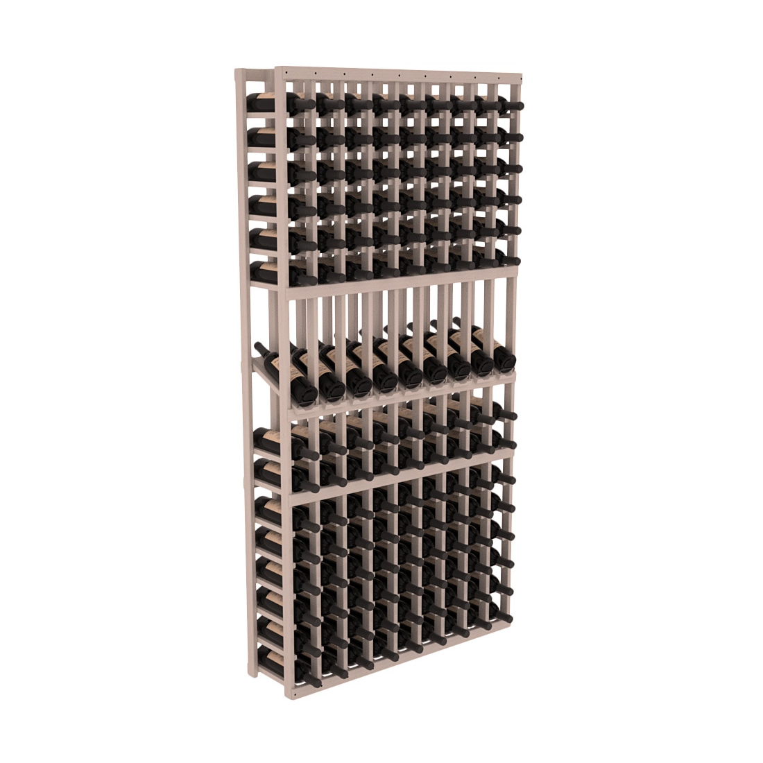 InstaCellar - 9 Column Display Row Rack in Ponderosa Pine Greywash stained with WineSafe™ Satin Sealant