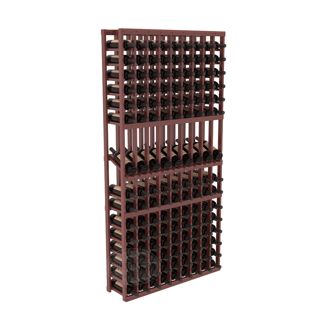 InstaCellar - 9 Column Display Row Rack in Premium Redwood Cherry stained with WineSafe™ Satin Sealant