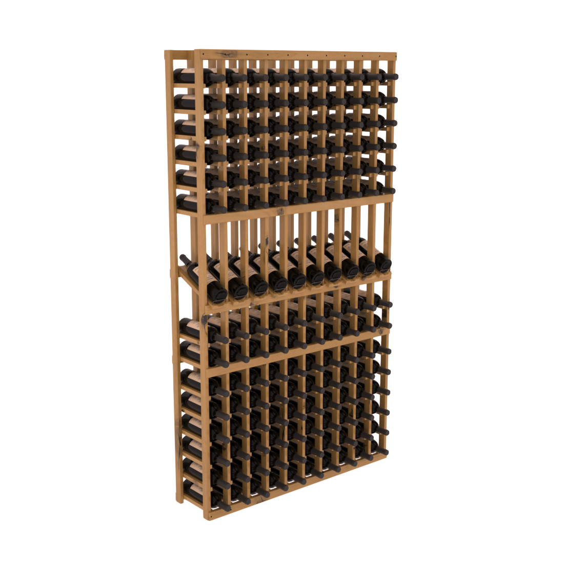 InstaCellar - 10 Column Display Row Rack in Knotty Alder Oak stained with WineSafe™ Satin Sealant
