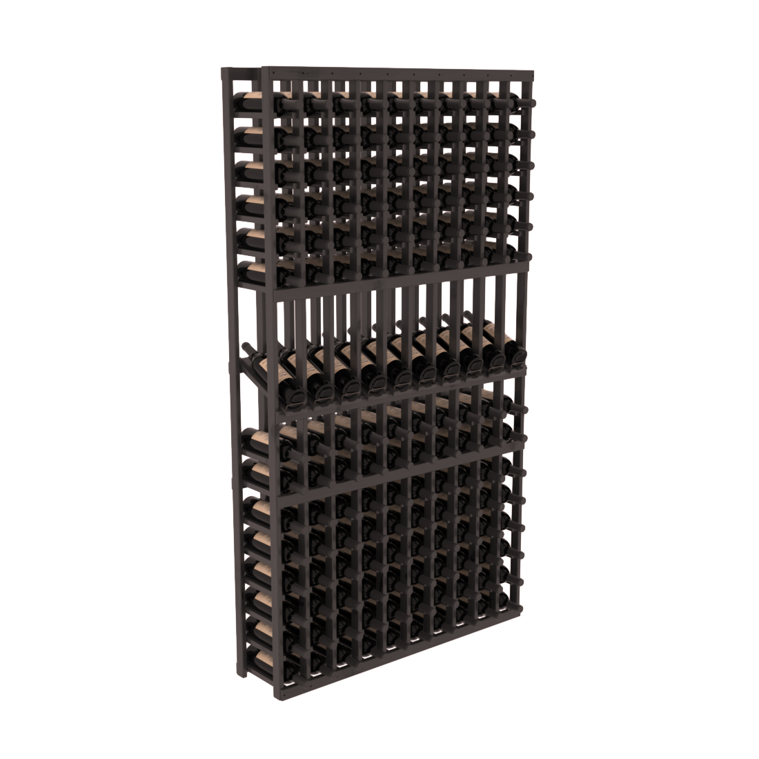 InstaCellar - 10 Column Display Row Rack in Knotty Alder Black stained with WineSafe™ Satin Sealant
