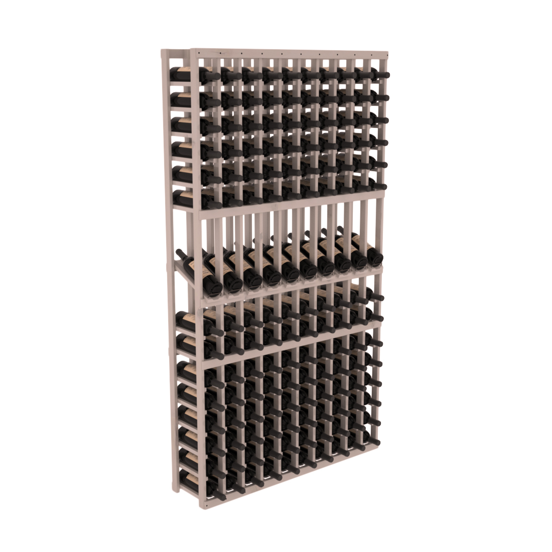 InstaCellar - 10 Column Display Row Rack in Knotty Alder Greywash stained with WineSafe™ Satin Sealant